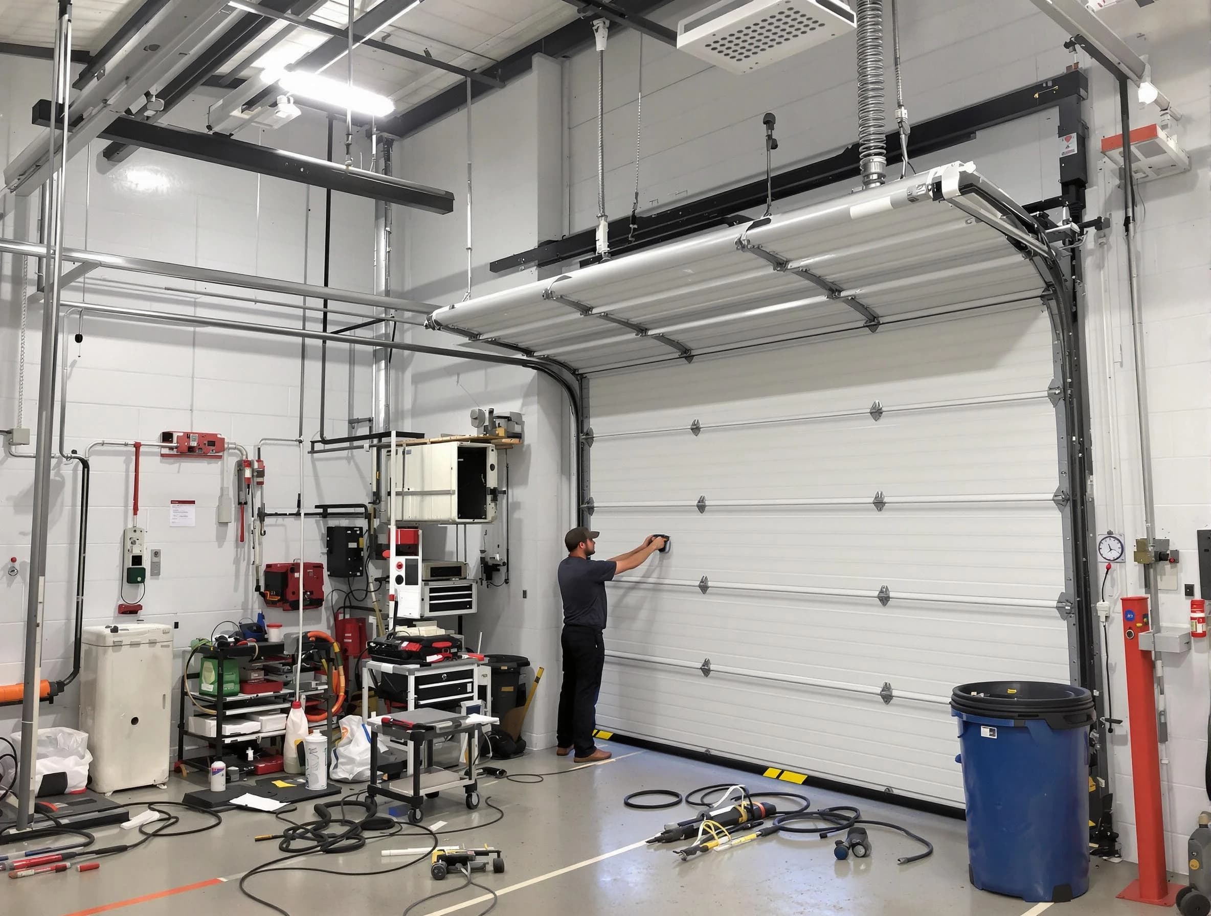 Four Square Mile Garage Door Repair certified technician performing commercial door repair at a Four Square Mile business facility