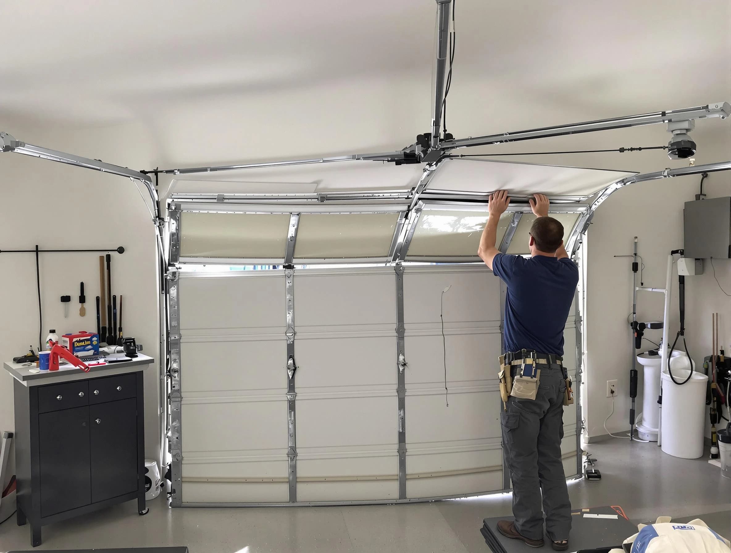 Four Square Mile Garage Door Repair specialist performing precise section replacement on Four Square Mile garage door