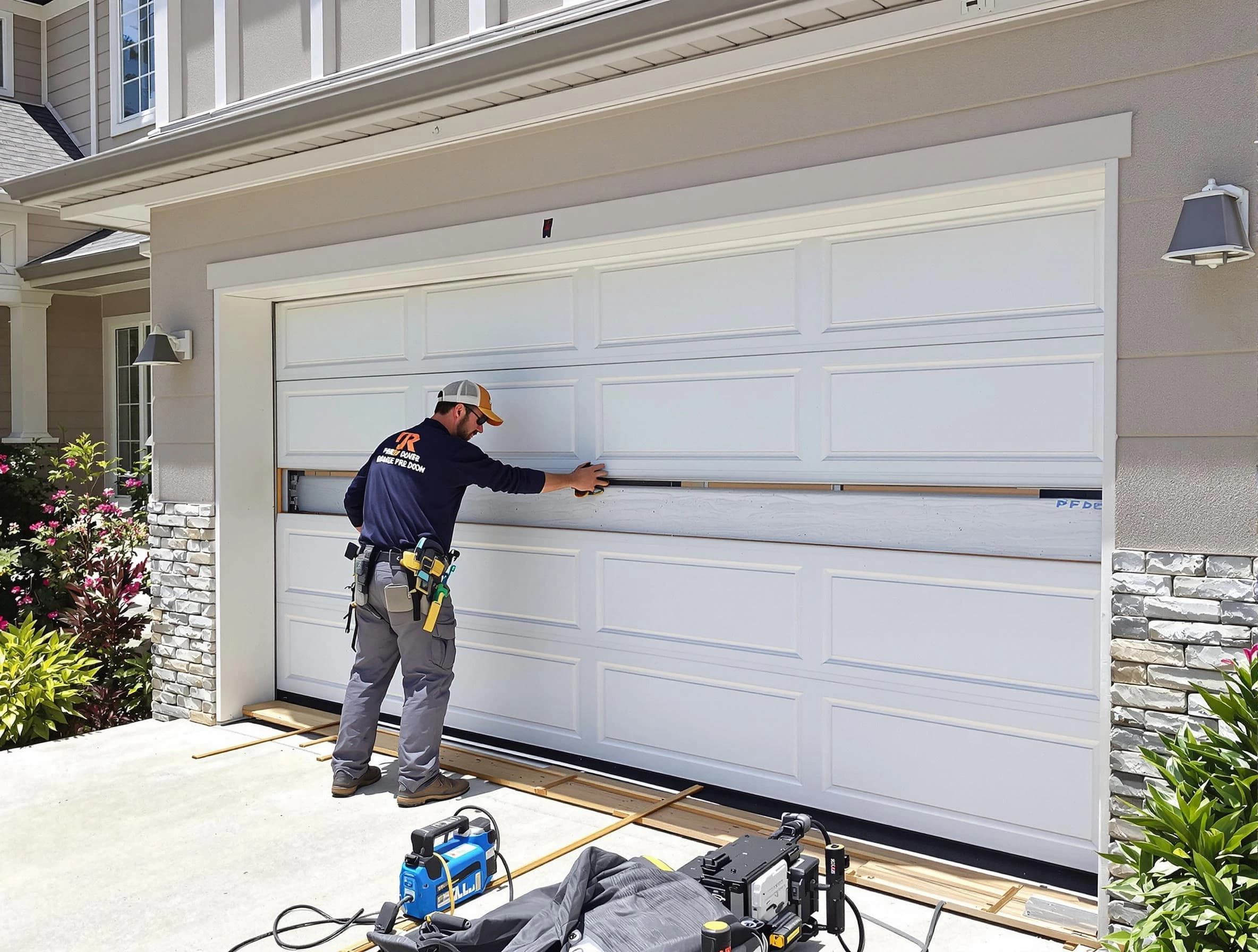 Four Square Mile Garage Door Repair team performing complete garage door replacement at Four Square Mile residence