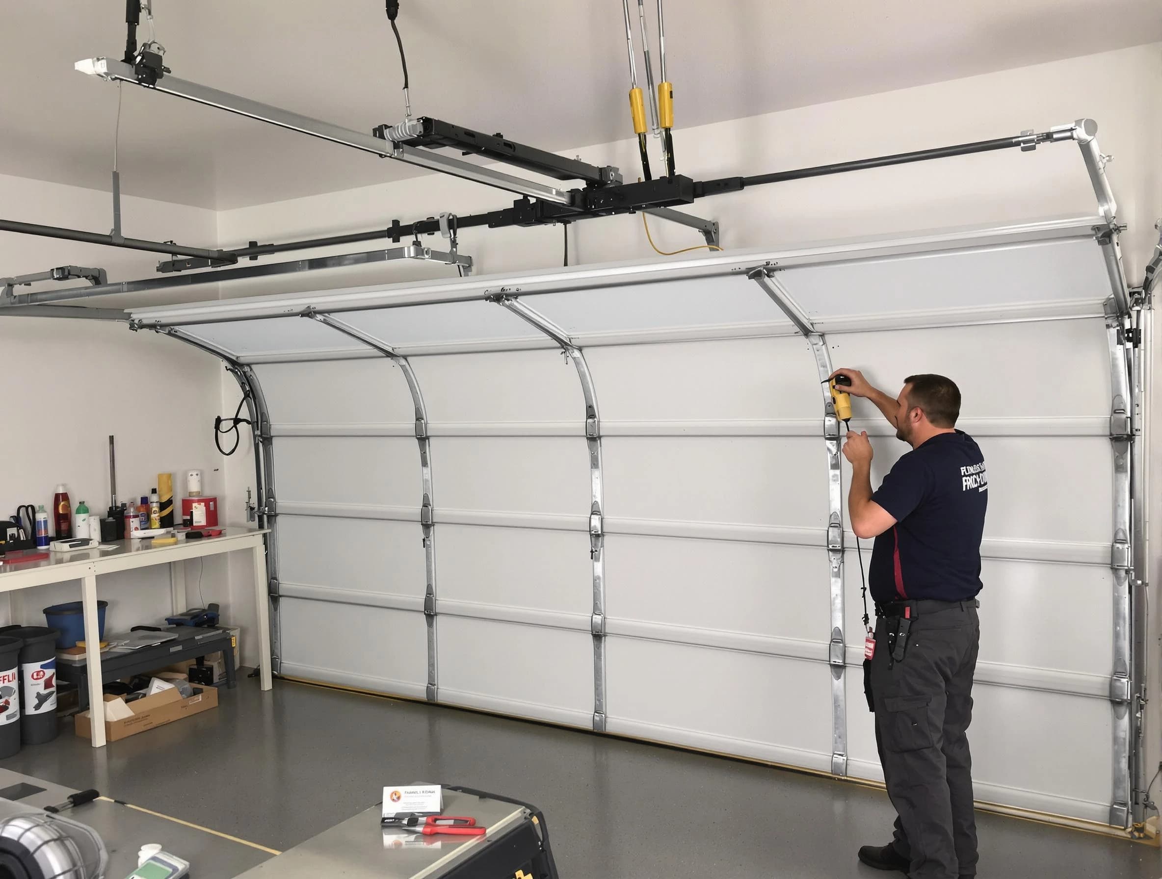Four Square Mile Garage Door Repair certified technician performing overhead door system repair in Four Square Mile