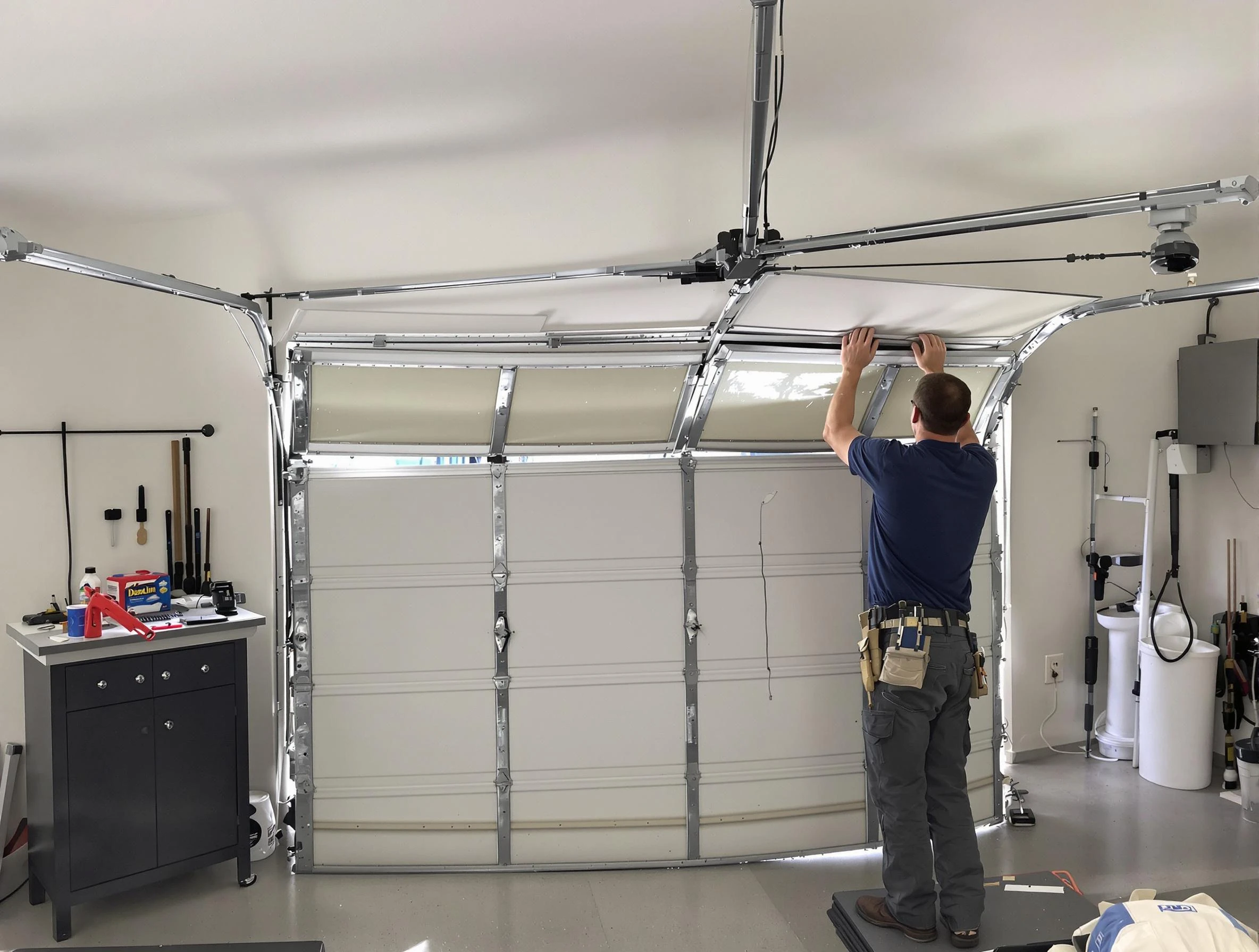 Four Square Mile Garage Door Repair specialist performing precise section replacement on Four Square Mile garage door