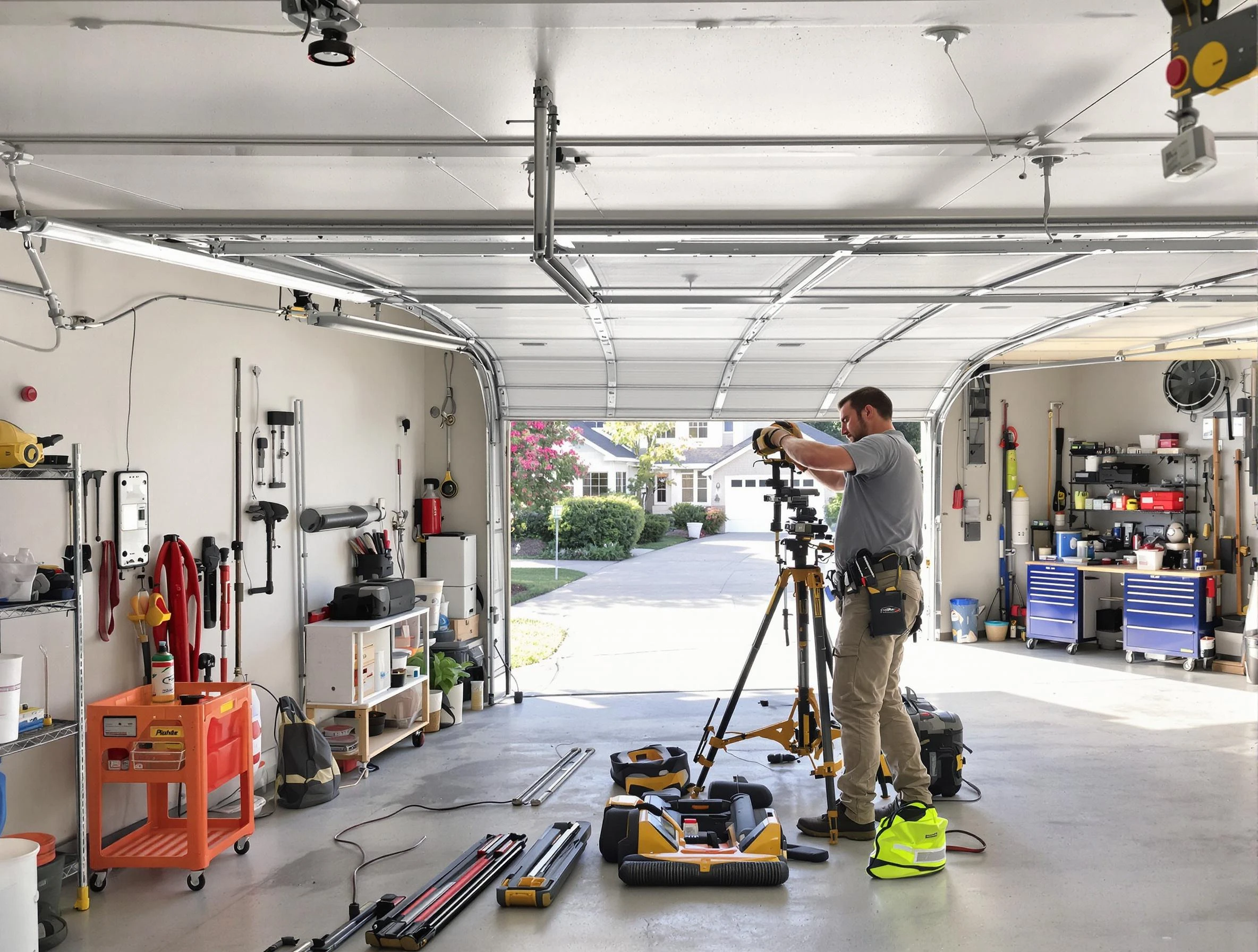 Four Square Mile Garage Door Repair specialist performing laser-guided track alignment in Four Square Mile
